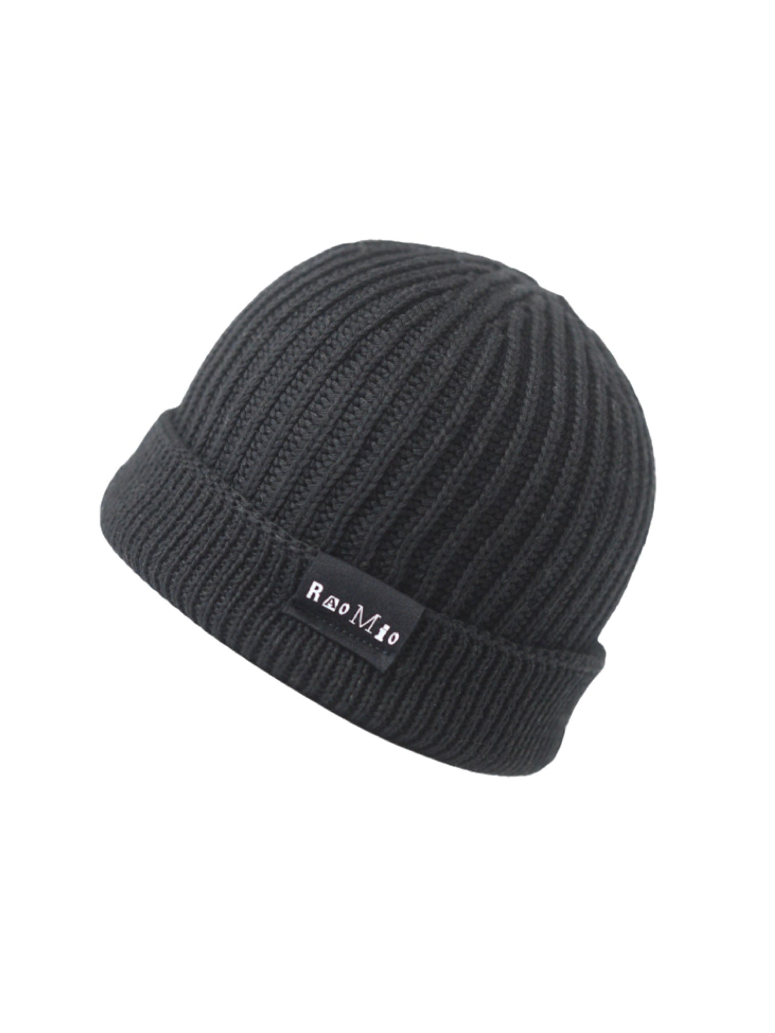 Sleek black organic cotton beanie, providing a versatile and eco-friendly addition to any wardrobe.