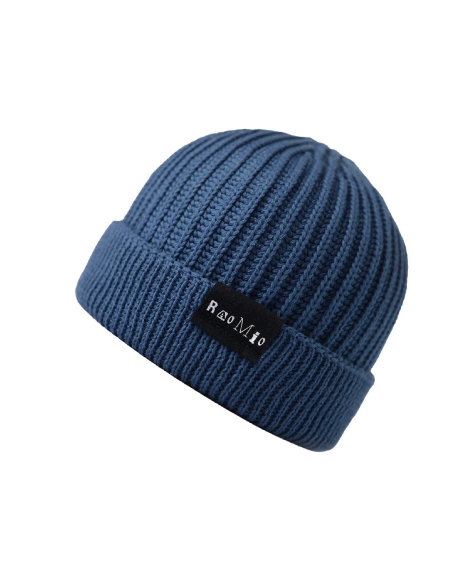 Trendy blue organic cotton beanie, offering a comfortable fit and sustainable style.