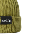 Durable Army Green organic cotton beanie, unisex design, one size fits all, offering a sustainable accessory with military charm.