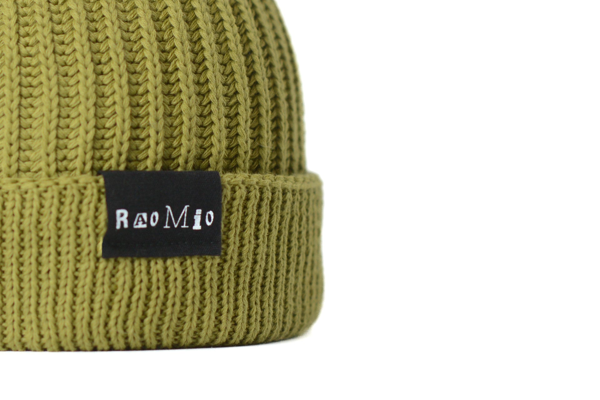 Durable Army Green organic cotton beanie, unisex design, one size fits all, offering a sustainable accessory with military charm.