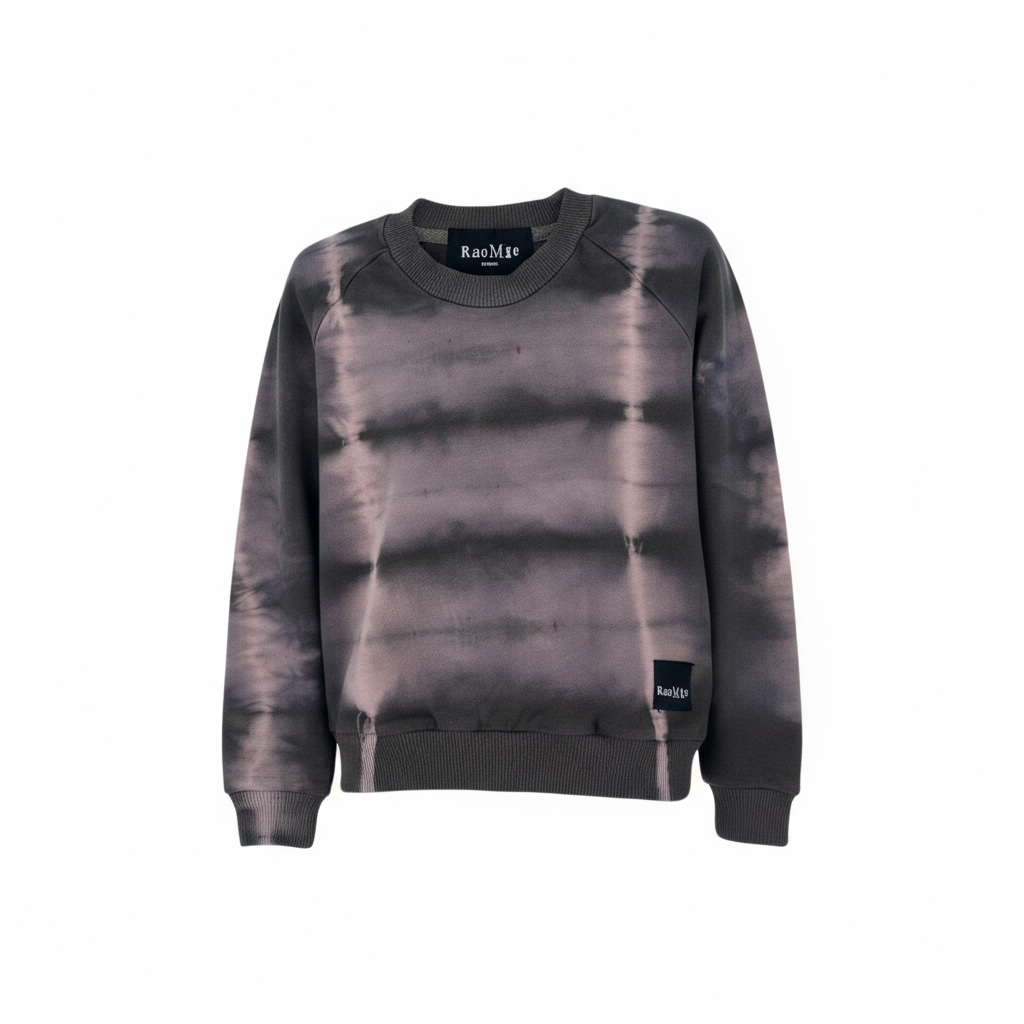 Tie-dye sweatshirt with a brand logo on a white background
