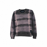 Tie-dye sweatshirt with a brand logo on a white background