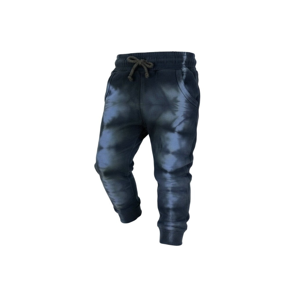 Black tie-dye jogger pants on a white background