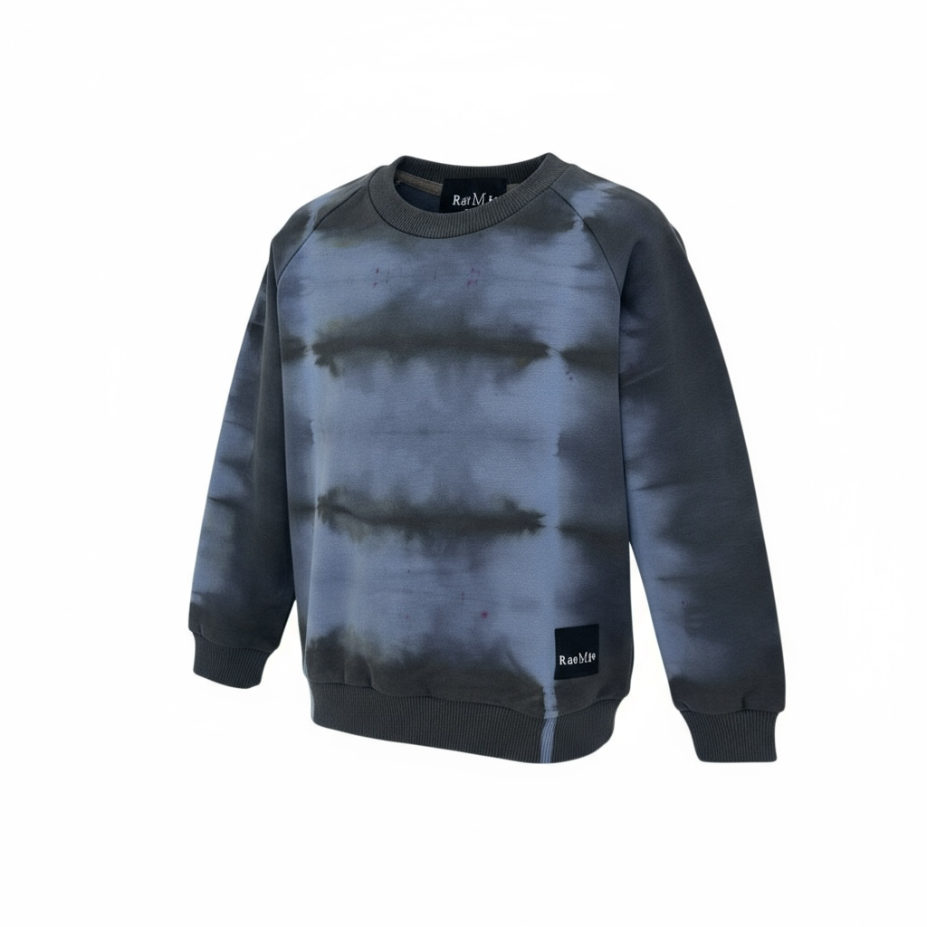 Tie-dye sweatshirt with a brand logo on a white background