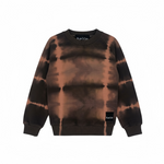 Tie-dye sweatshirt with brown and black pattern on a white background