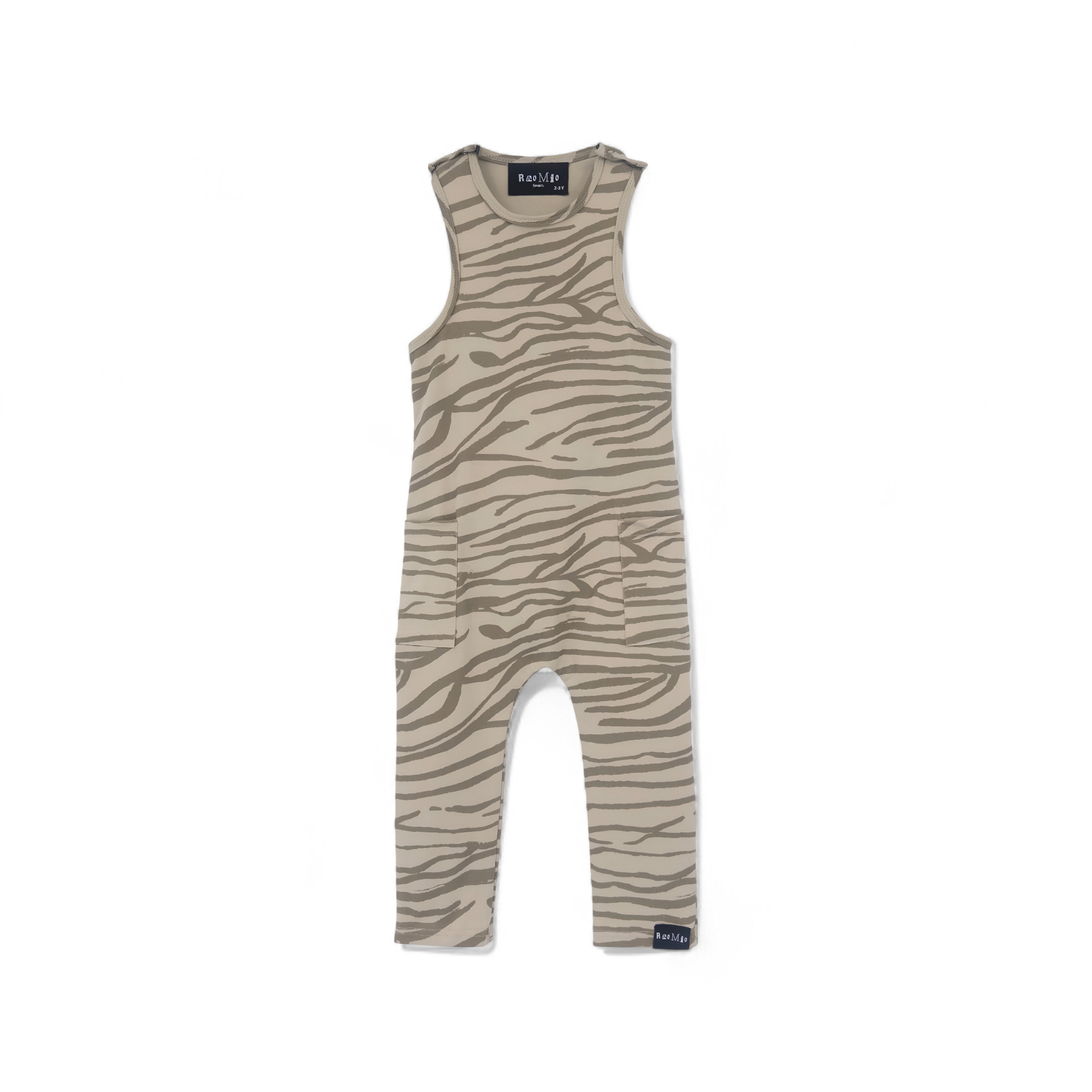 Zebra-striped romper on a white background front