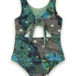 girl swimwear green dots abstract print eco friendly