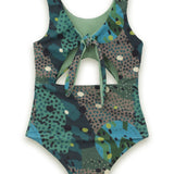girl swimwear green dots abstract print eco friendly