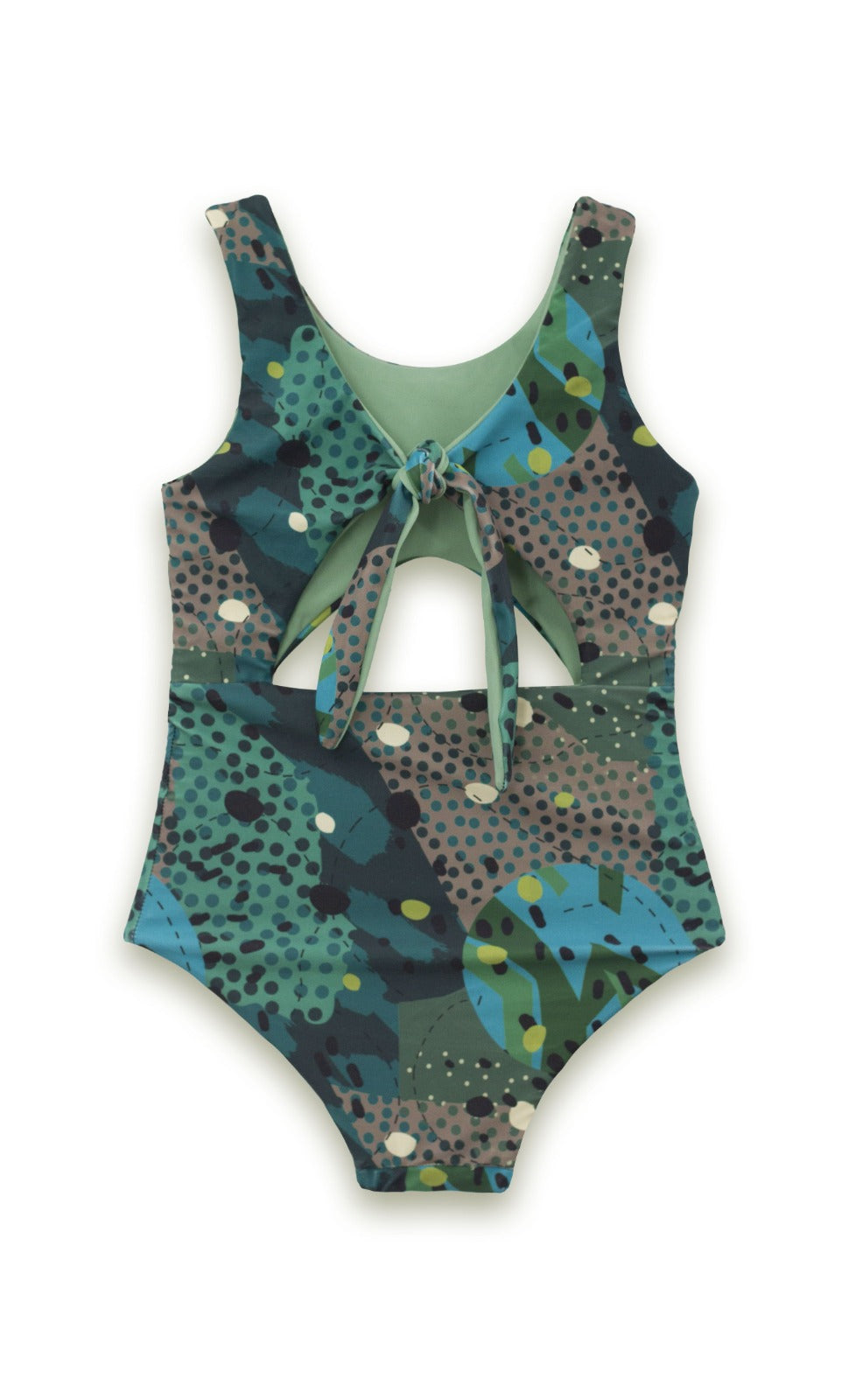 girl swimwear green dots abstract print eco friendly