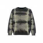 Tie-dye sweatshirt with black and gray pattern on a white background