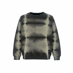 Tie-dye sweatshirt with black and gray pattern on a white background