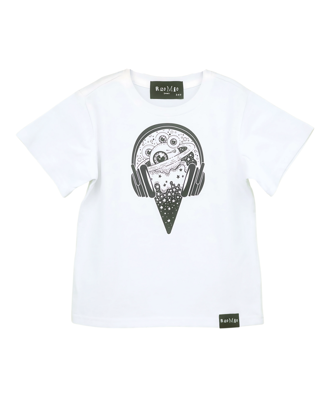 organic cotton white T-shirt music ice cream. 