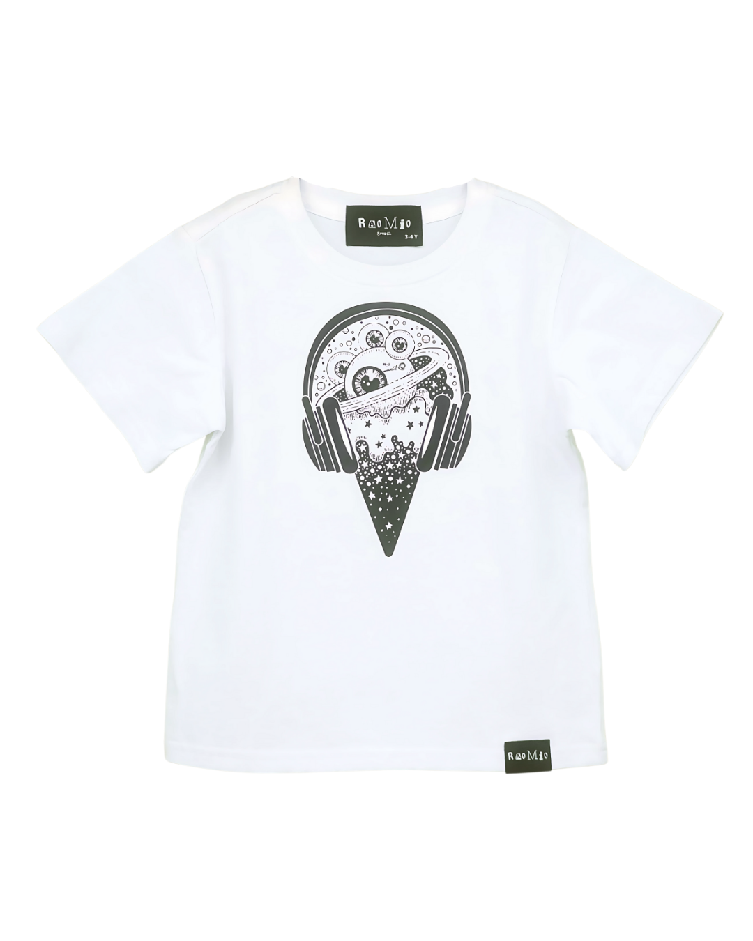 organic cotton white T-shirt music ice cream. 