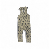 Children's overalls with a cheetah pattern on a white background back