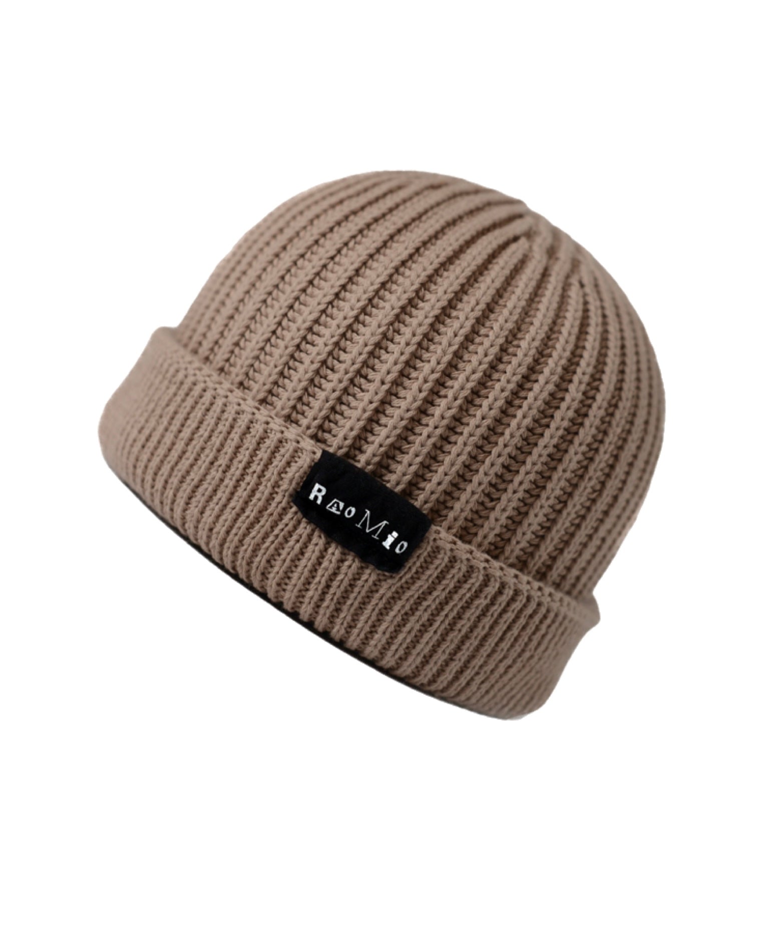 Unisex natural 100% cotton beanie featuring the Raomio logo, designed for comfort and sustainability.