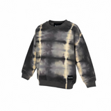 Tie-dye sweatshirt with black and gray pattern on a white background