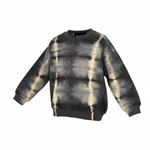 Tie-dye sweatshirt with black and beige pattern on a white background