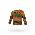 Colorful patterned long-sleeve shirt on a white background