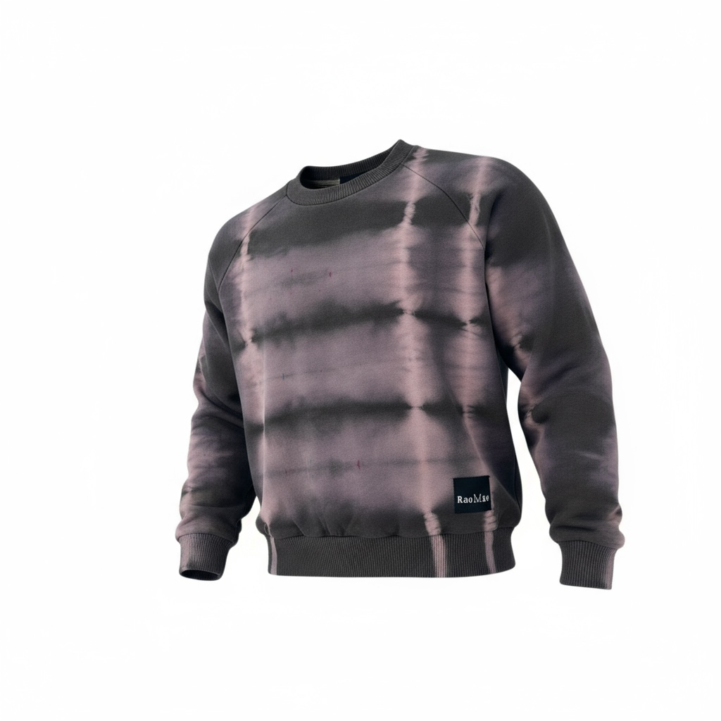 Tie-dye sweatshirt with a brand label on a white background