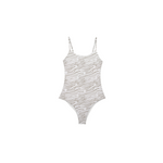 One-piece swimsuit with zebra pattern on a white background