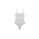 One-piece swimsuit with zebra pattern on a white background