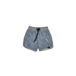 Blue patterned shorts with a gray waistband on a white background