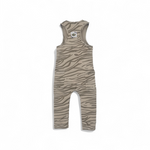 Zebra patterned baby romper on a white background back