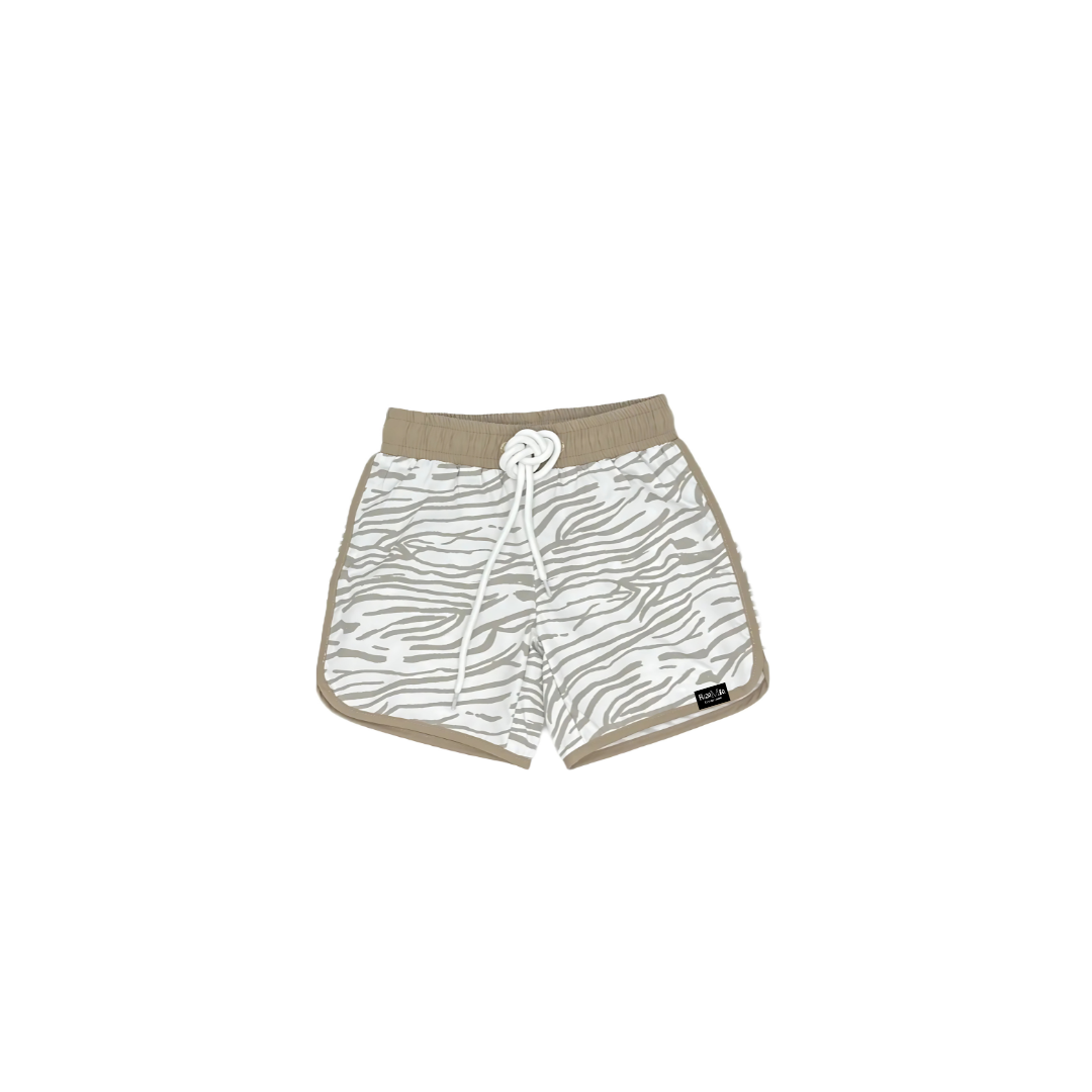 Beige shorts with zebra pattern on a white background